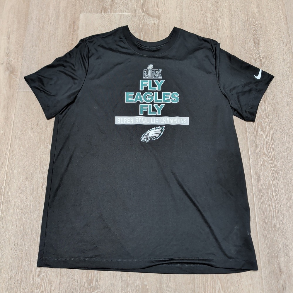 Nike Tee Philadelphia Eagles T-Shirt Womens XL Black Super Bowl LIX Dri-FIT